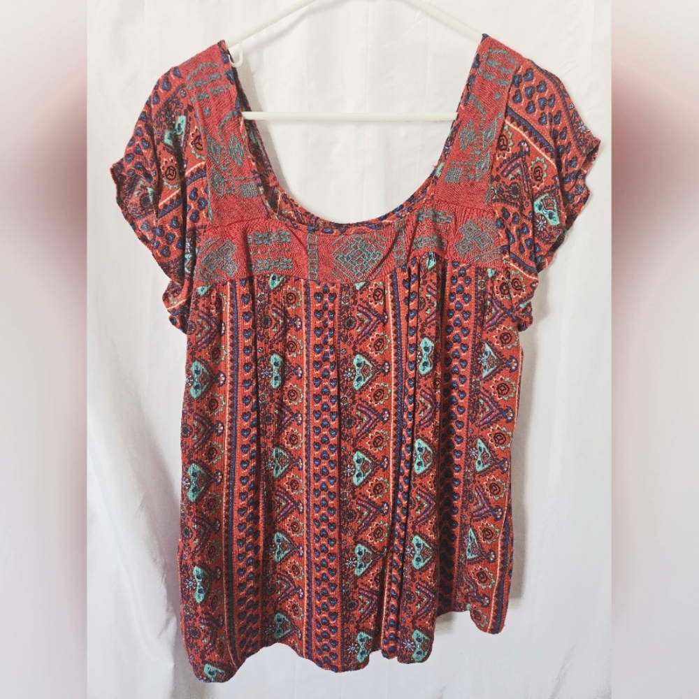 Bohemian Red Patterned Women's Top